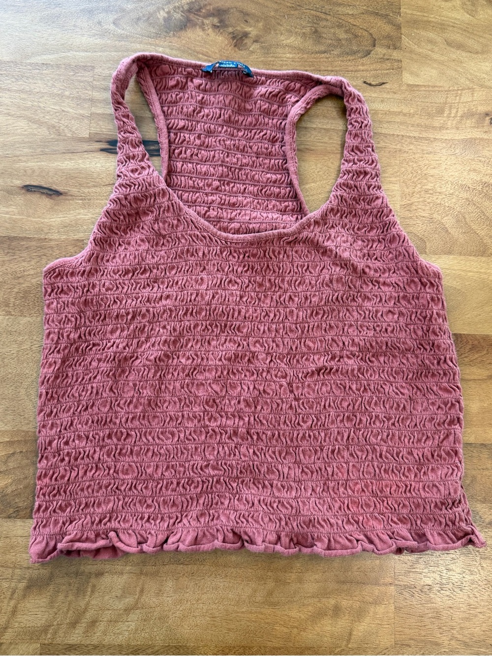 American Eagle Outfitters Smocked Racerback Crop Top in Dark Rose Size Large